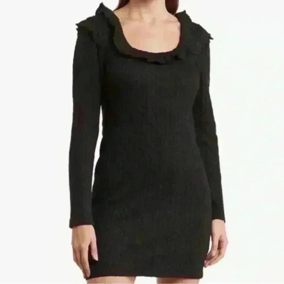 19 Cooper NWT Ruffle Long Sleeve Knit Dress Black Mini Dress Size XL - Picture 1 of 5